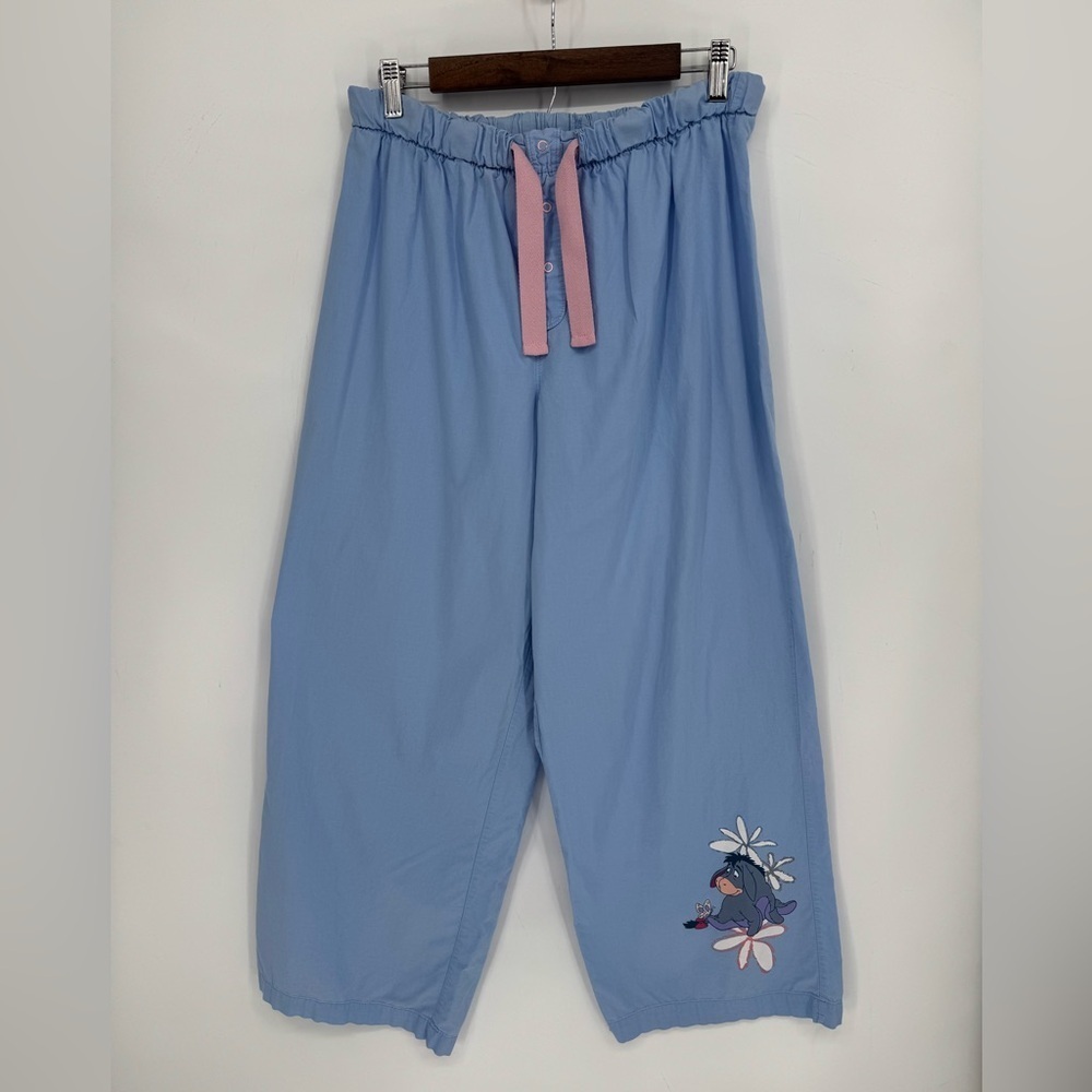 Disney Women's Blue Eeyore Graphic Drawstring Pajama Pant Size Large 100% Cotton